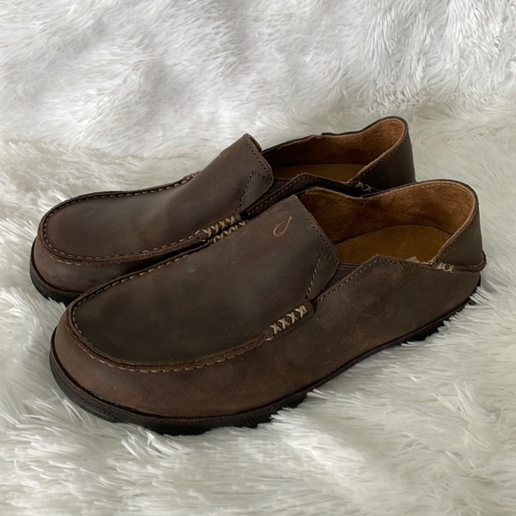 OluKai Brown Leather Loafers - Picture 1 of 8